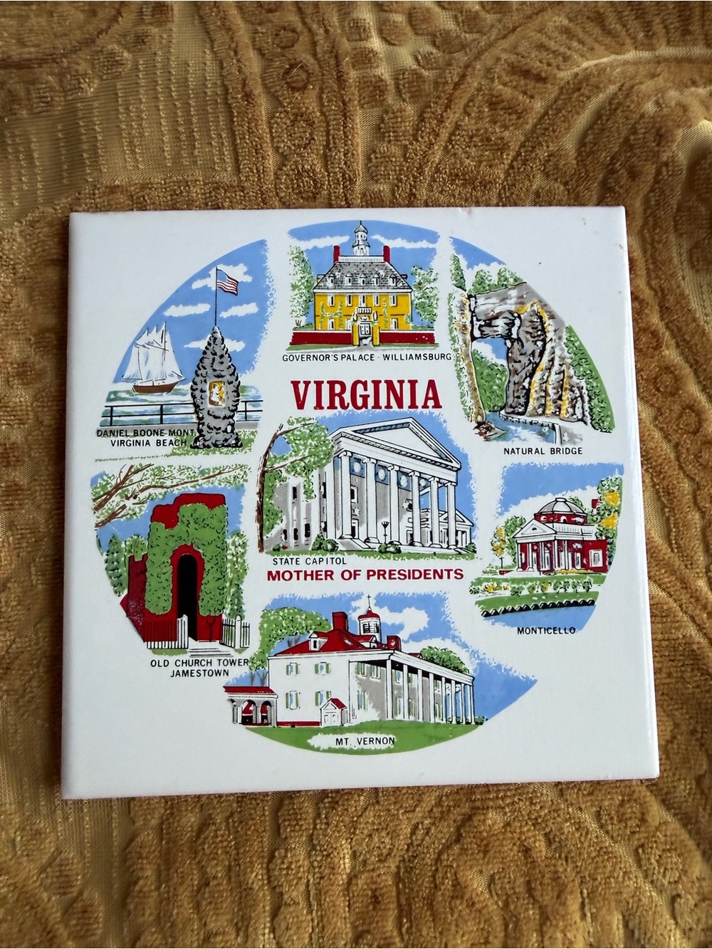 Vintage Virginia State Commemorative Ceramic Square Tile